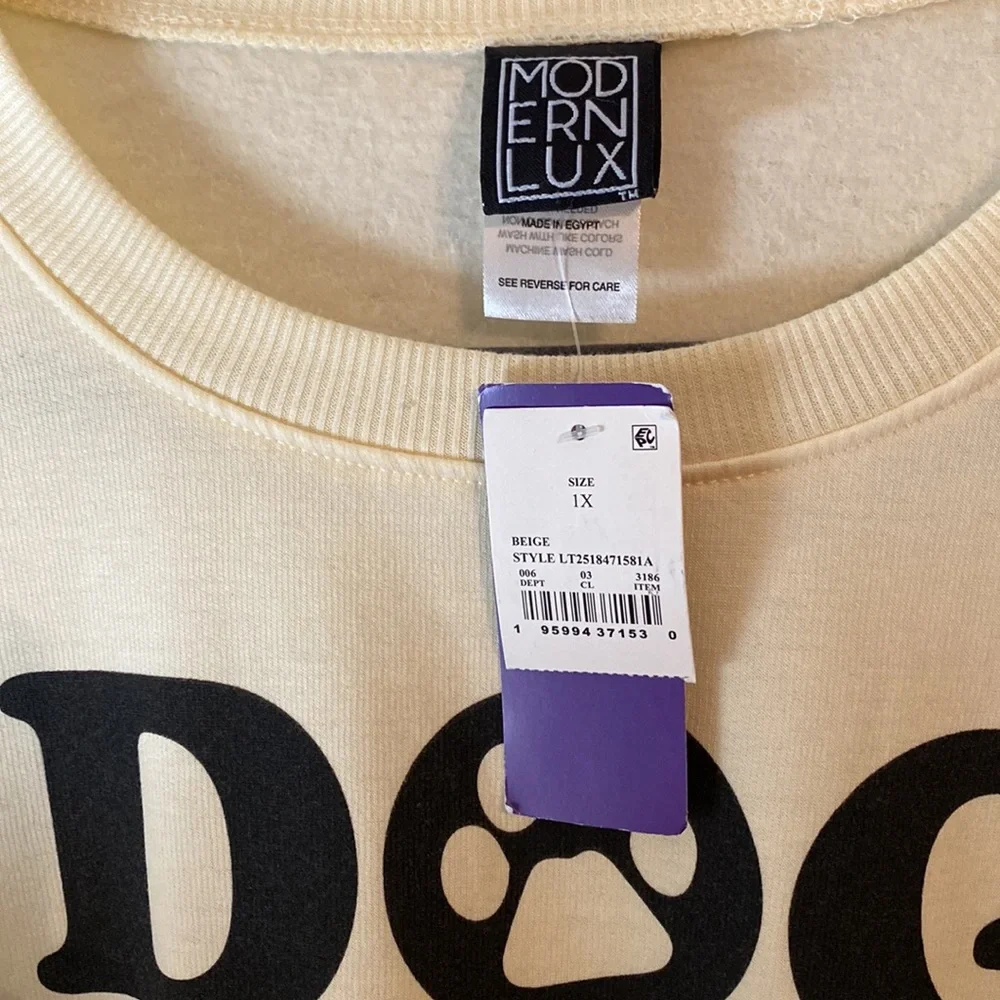 Women’s Modern Lux DOG MOM sweatshirt Cream and Dark Gray 1X - Picture 4 of 10